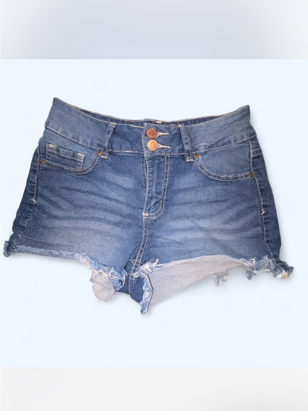 LONDONJEAN Blue Distressed Double-Button Denim Shorts